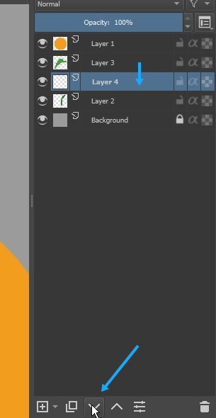 Moving a layer down using the layer down button in Krita
